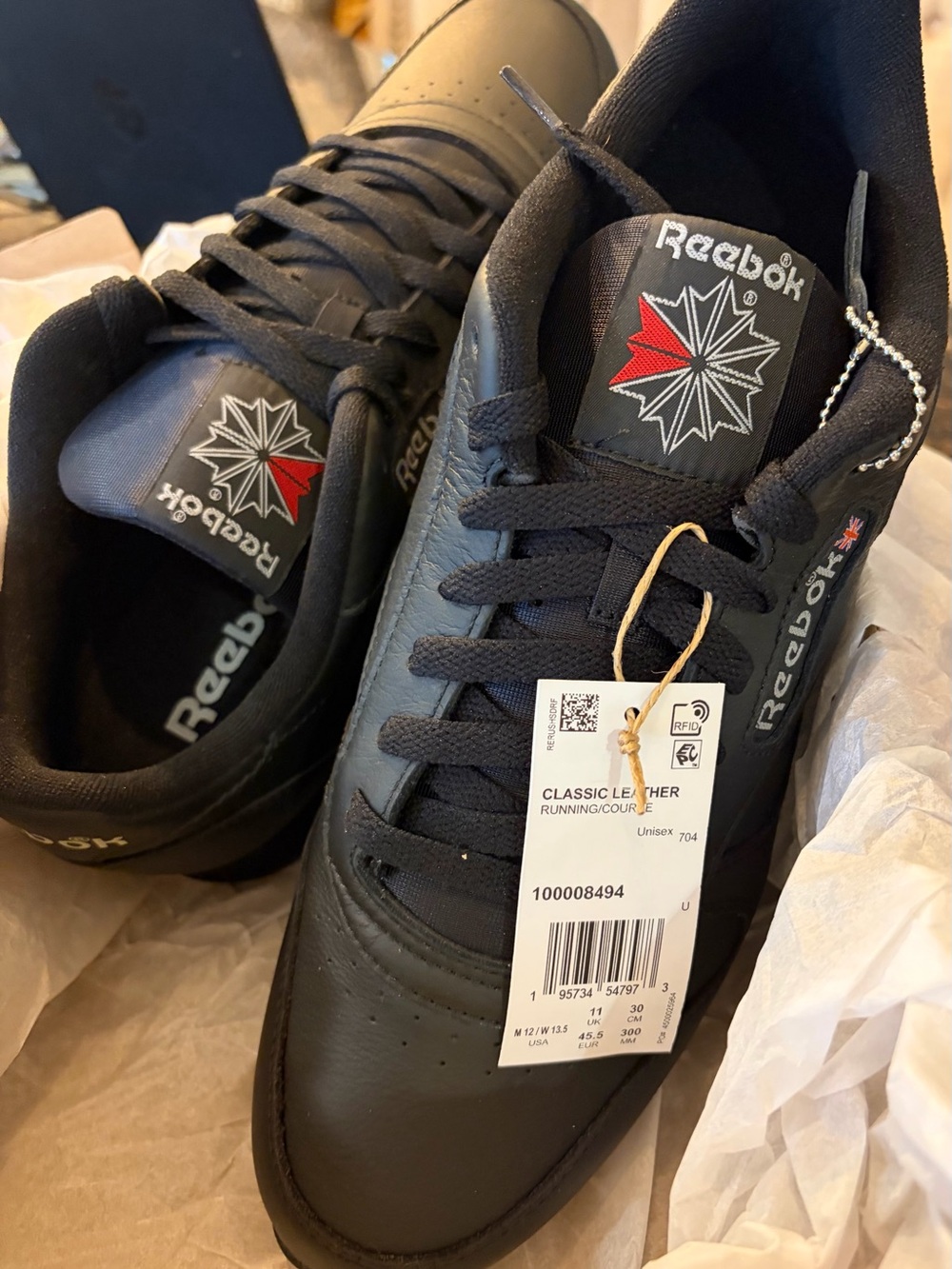 Unisex Reebok Classic Leather Sneakers - Black with Red Accent